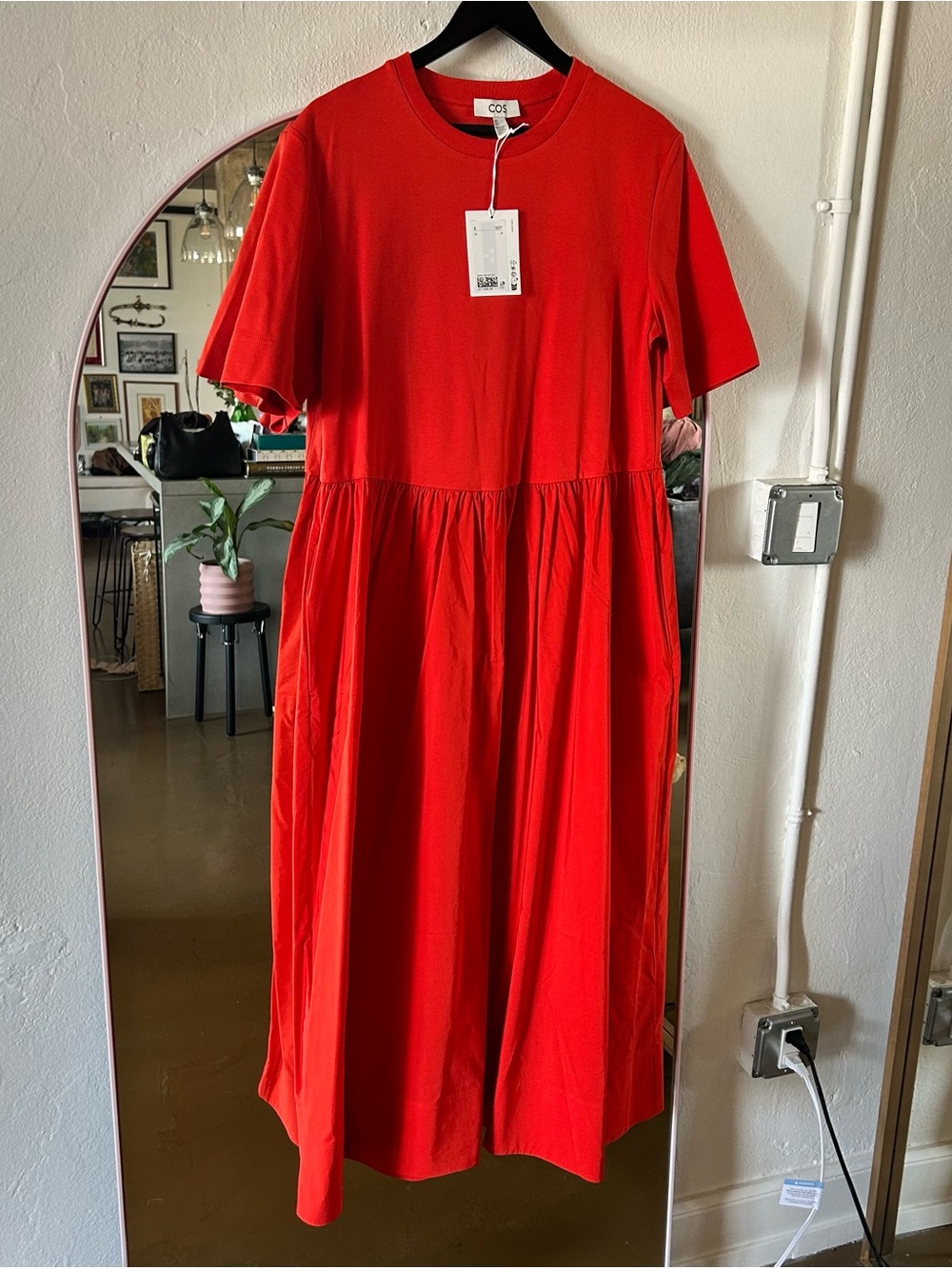 COS Contrast Panel Midi Dress in Red/Orange, sz M, new with tags
